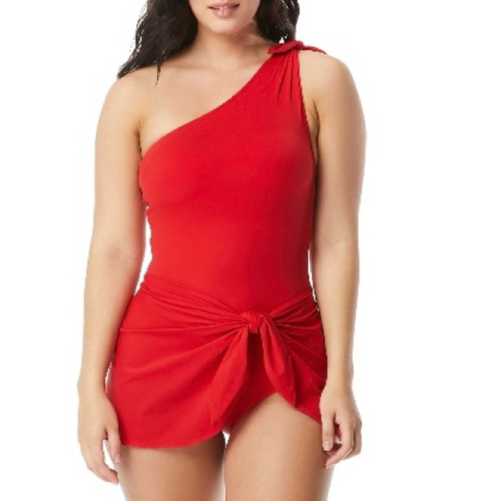 Coco Contours by Coco Reef Red Asymmetric One Piece Swimsuit 10/34C